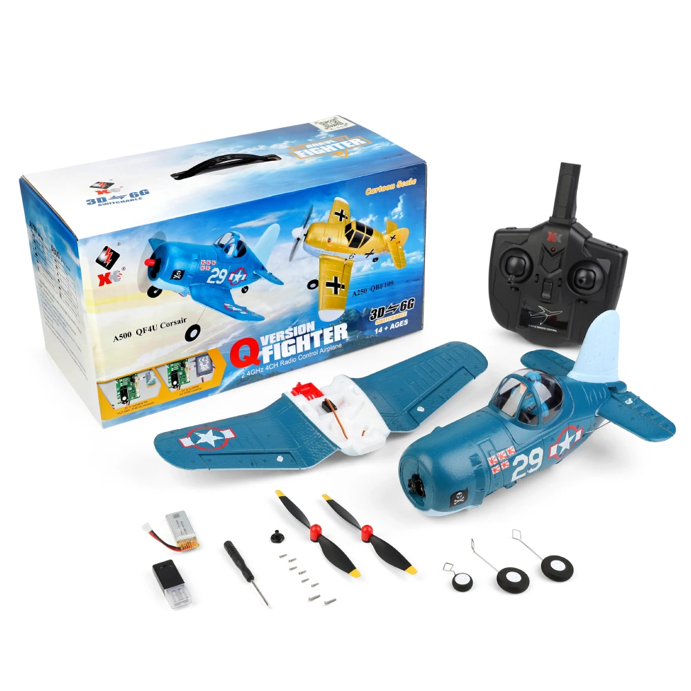 XK A500 Cartoon F4U 350mm Wingspan 2.4GHz 4CH giroscopio a 6 assi 3D/6G commutabile EPP RC aereo principiante RTF compatibile Futaba S-BUS/