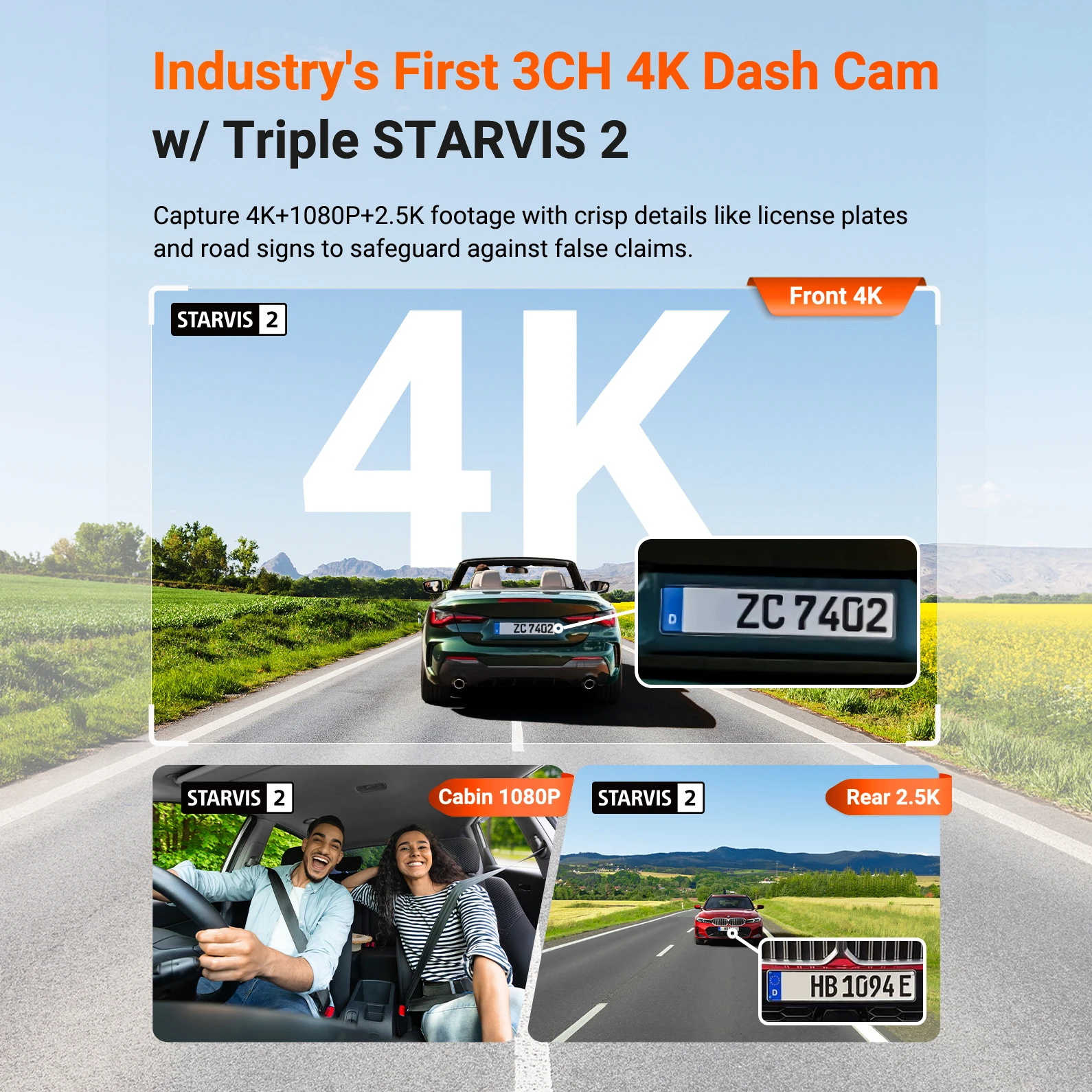 Vantrue N4 Pro S DashCam 4K + 1080P + 2,5 K cámara trasera impermeable de 3 canales Control de voz HDR IR visión nocturna GPS modo de estacionamiento Wi-Fi