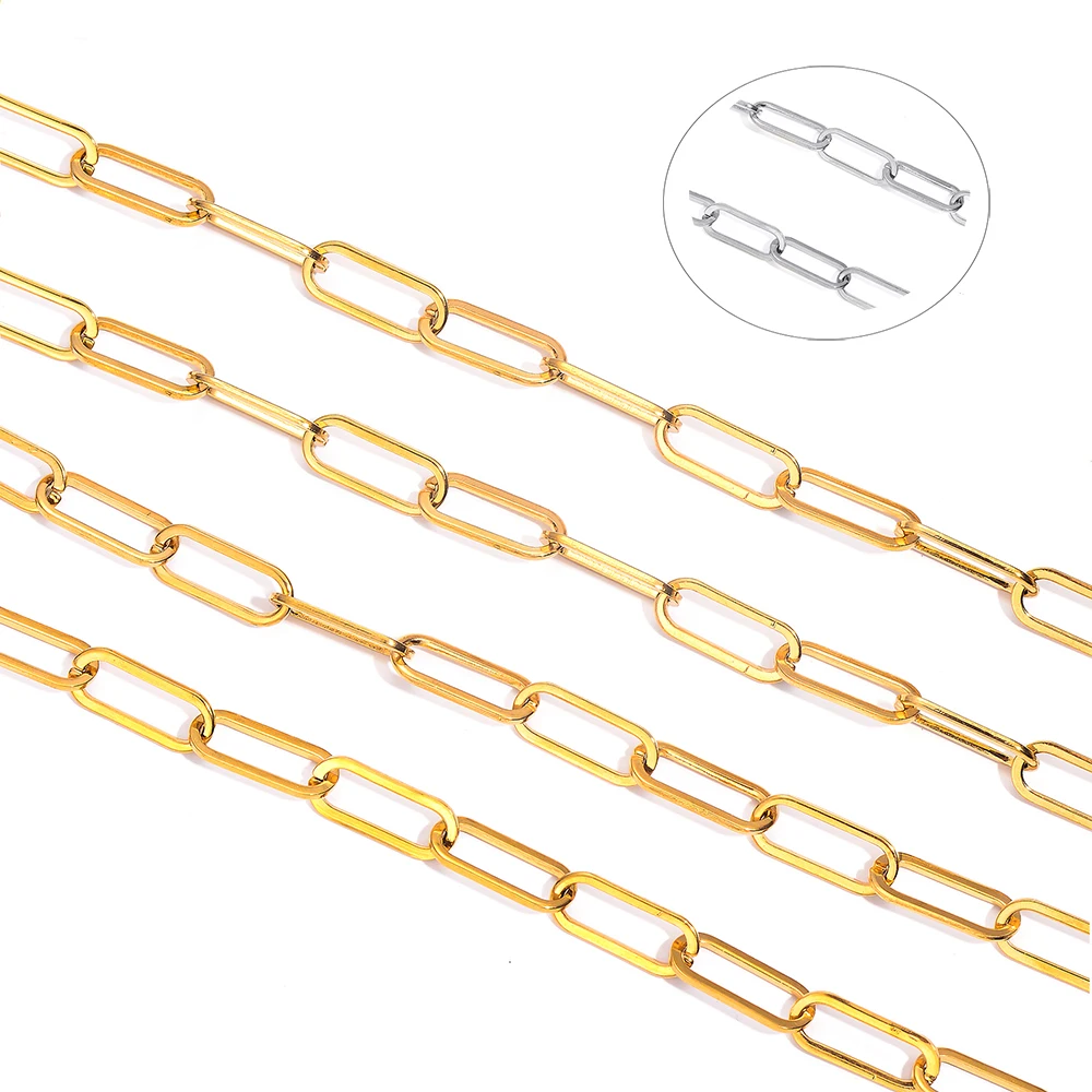 

1 Meter Width 6.5mm Stainless Steel Flat Oval Link Gold Color Chains DIY Jewelry Handmade Necklace Bracelet
