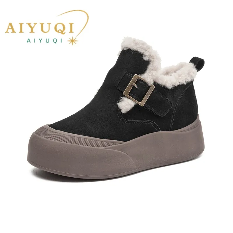 

AIYUQI 2026 New Women's Snow Boots Flat Genuine Leather Winter Women Boots Large Sizes Fashiona Female Short Boots