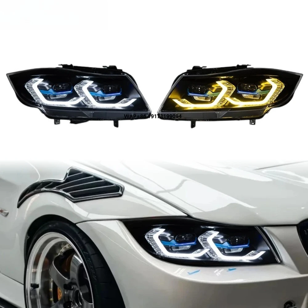 

E90 Headlights 2005-2012 Dual-Color Auto Part LED 3 Series Yellow White Plug and Play DRL Switch IKON Style