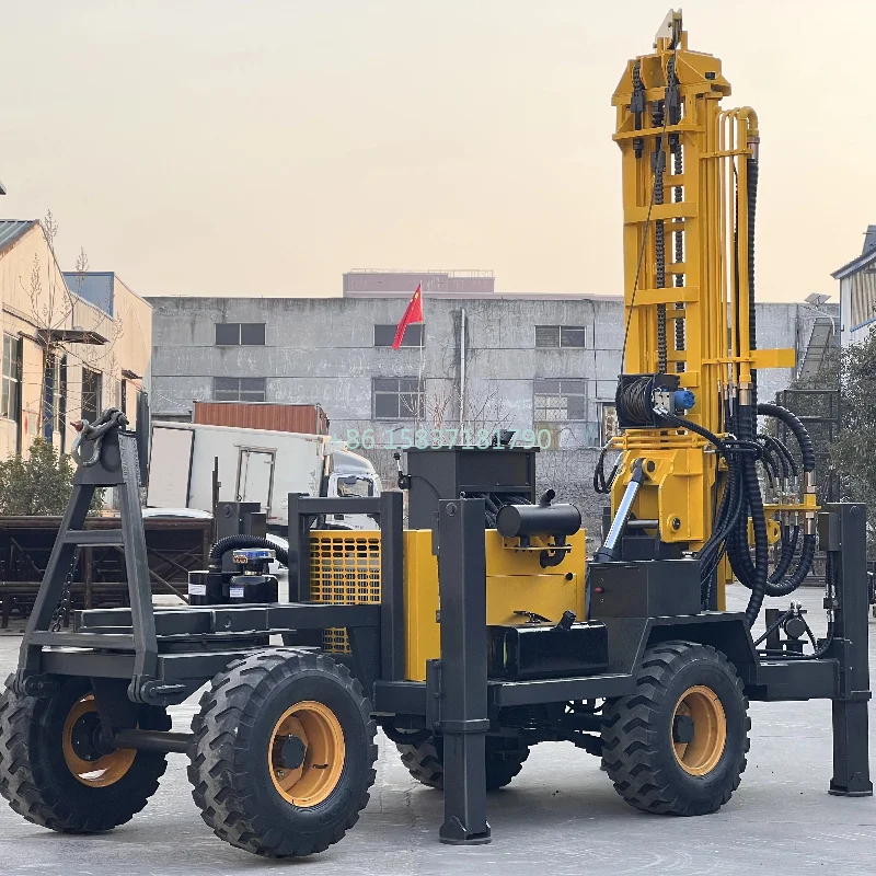 China Water Well Drilling Rig 200m/260m/300m Hydraulic Water Well Drilling Rig Wheeled Drilling Rig Towed for Water Well Project