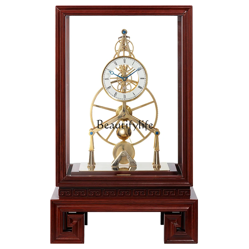 

Clock living room pendulum desktop creative big round wheel perspective gear mechanical clock mahogany ebony solid wood