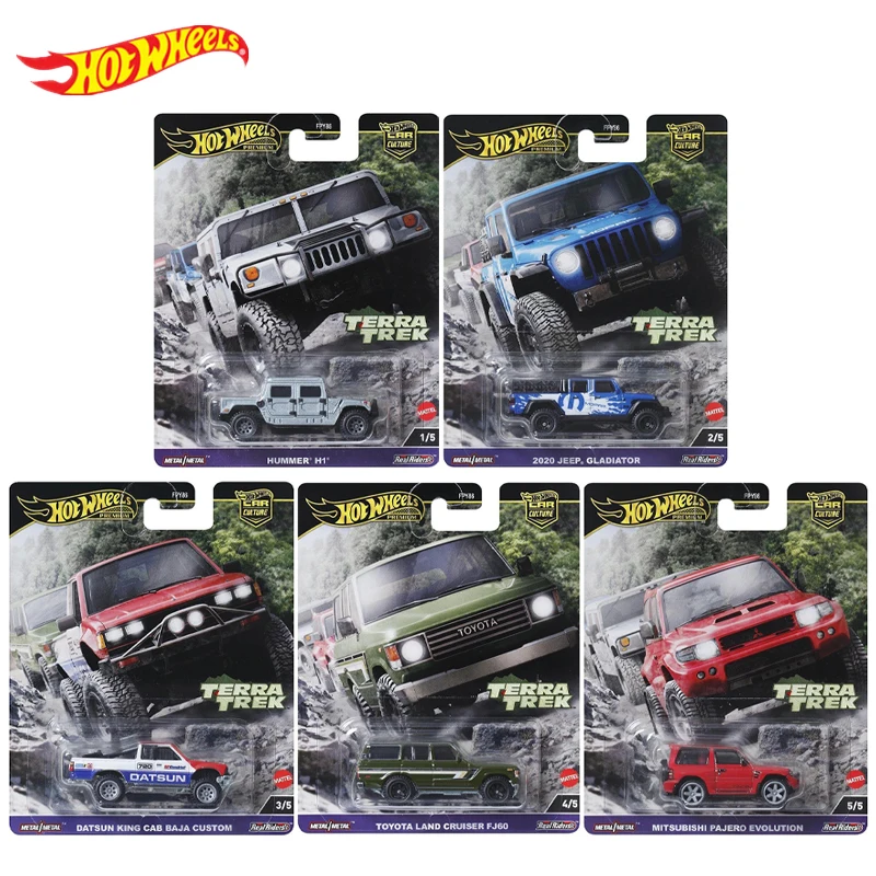 

Hot Wheels Премиум Культура автомобиля Terra Trek 2024 Mitsubishi Pajero Evolution Datsun King Cab Toyota Land 1/64 Модель автомобиля Игрушка FPY86