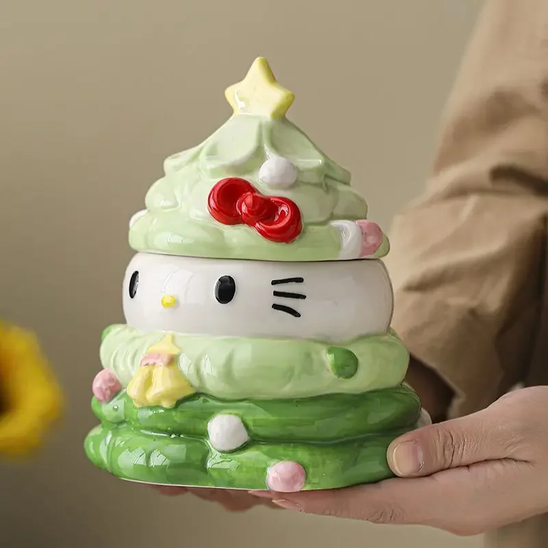 애니메이션 크리스마스 스타일 헬로 키티 그림 사탕 저장 용기 상자 만화 세라믹 데스크탑 모델 장식품 생일 선물 장난감