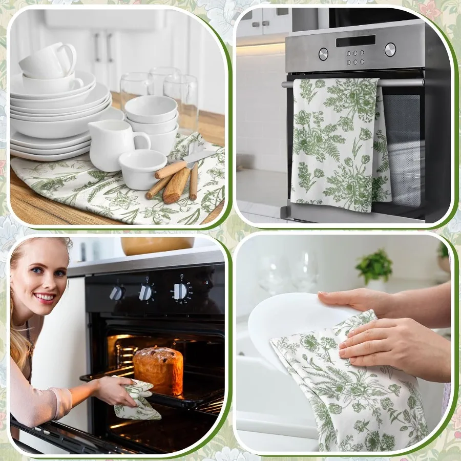 6 مجموعات حكيم الأخضر مناشف المطبخ مجموعة خمر طبق الأزهار فوط شاي ماصة زهرة برية مناشف الأطباق 24x16 الغابات غسل اليد جلطة #5