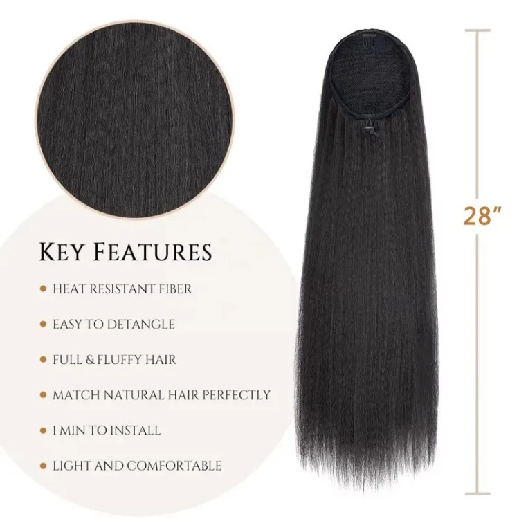 Wig Drawstring Ponytail for Black Women Kinky Straight Ponytail Extension Long Yaki Synthetic Hair afro hair Natural Black