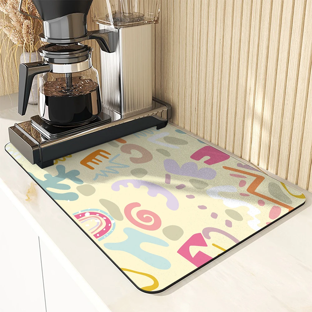 Large Kitchen Absorbent Mat Doodle Simplicity Antiskid Draining Coffee Dish Drying Mat Quick  Bathroom Drain Pad Tableware Mat