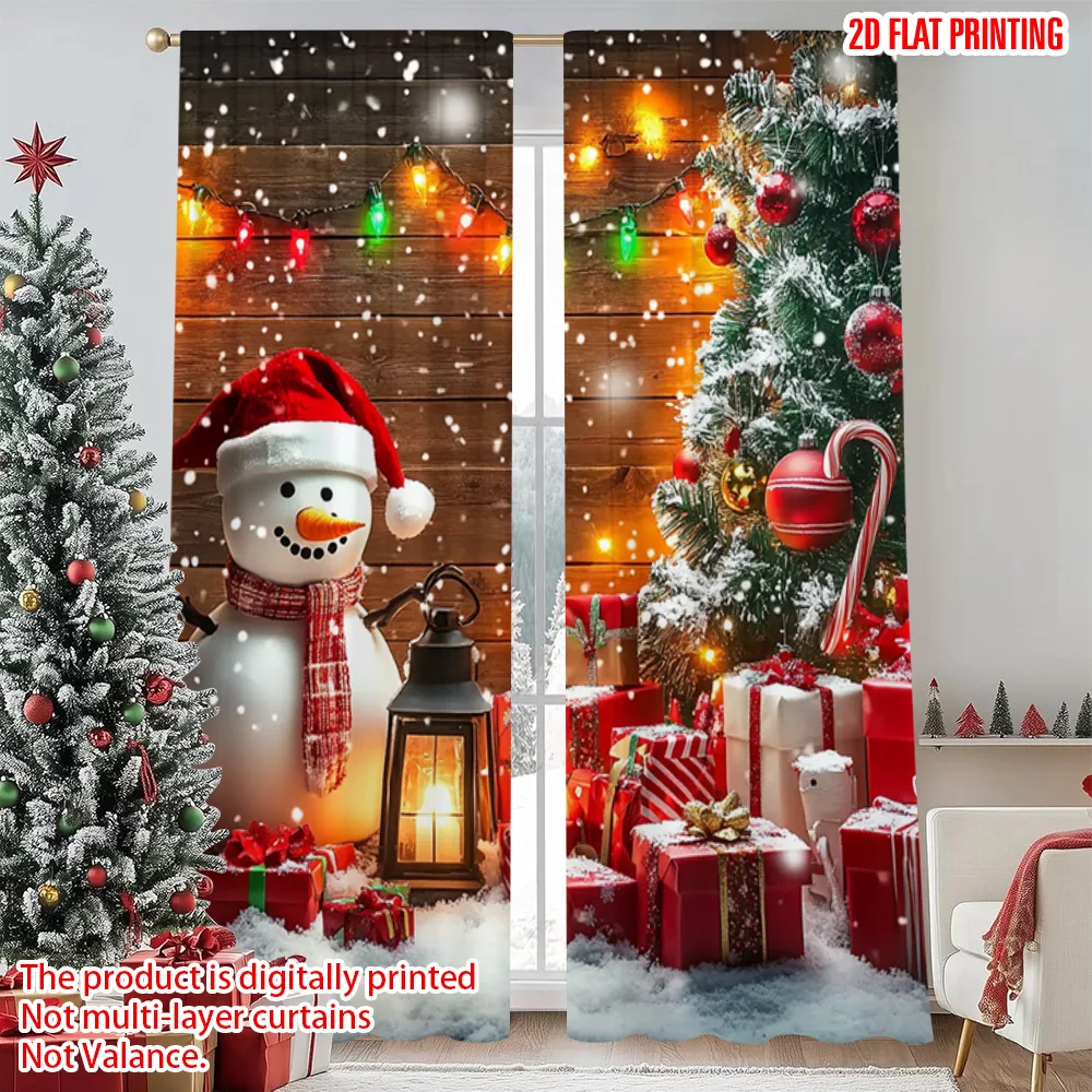 

2pcs 2D flat printing Merry Christmas Window Curtains Snowman Christmas tree Polyester Without Electricity Festive Curtains for