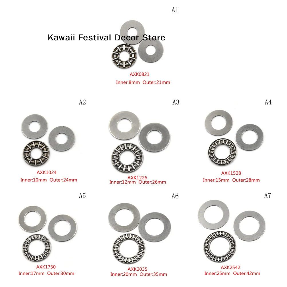 【K】1Pcs Thrust Needle Roller Bearing AXK0821 AXK1024 AXK1226 AXK1528 AXK1730 AXK2035 AXK2542 With 2 AS Washers