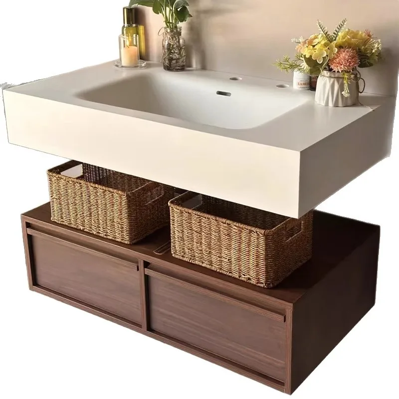 Lavabo integrado de estilo medieval Corian, mueble de baño combinado, lavabo, lavabo, mueble de lavabo, viento crema