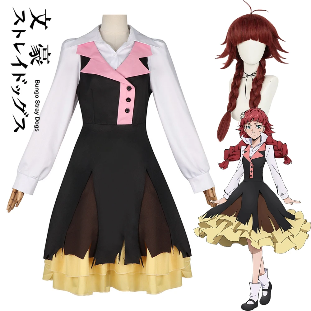 Fantasia de Cosplay Lucy Maid Montgomery BSD Anime Stray Dogs, Peruca e Fantasia de Halloween para Mulheres