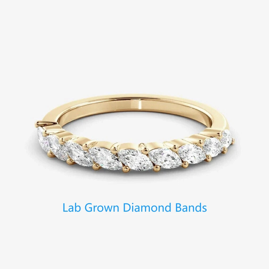 

1.8CTW CVD HPHT 9 шт. Маркизная огранка DEF VS-VVS Lab Grown Diamond Ring Eternity Band Обручальное кольцо из желтого золота 14 карат с бриллиантом для женщин
