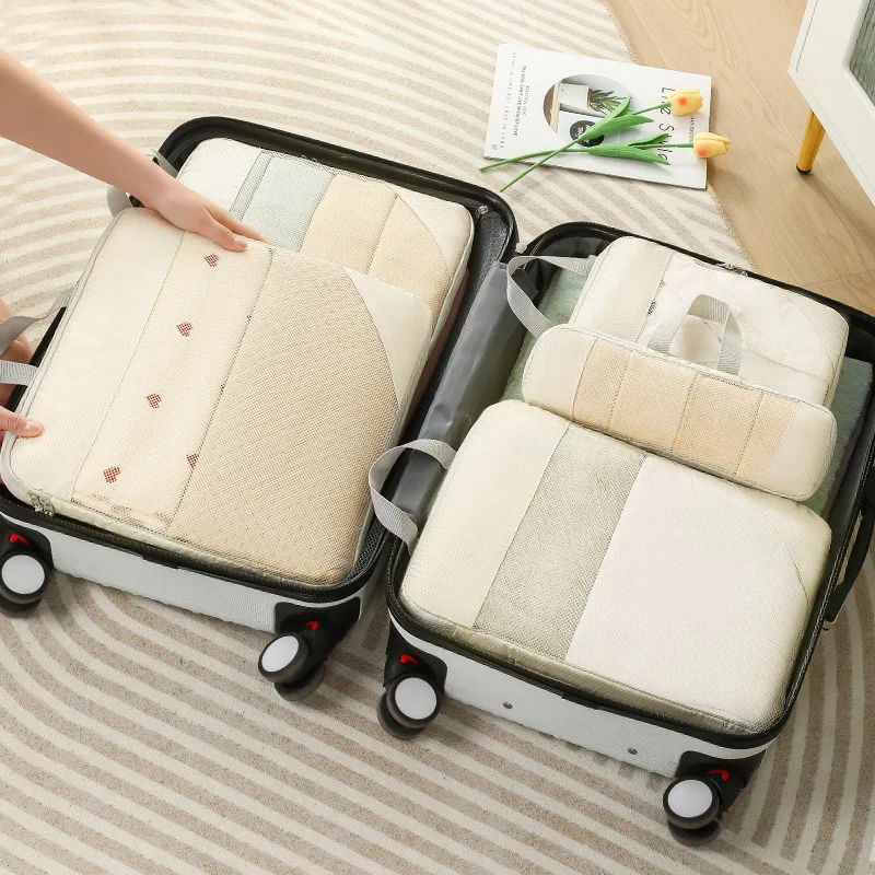 Mesh Five-Piece Set Compressible Storage Bag, Visible Luggage Organizer, Large Capacity Portable Clothing Storage Bag ﻿