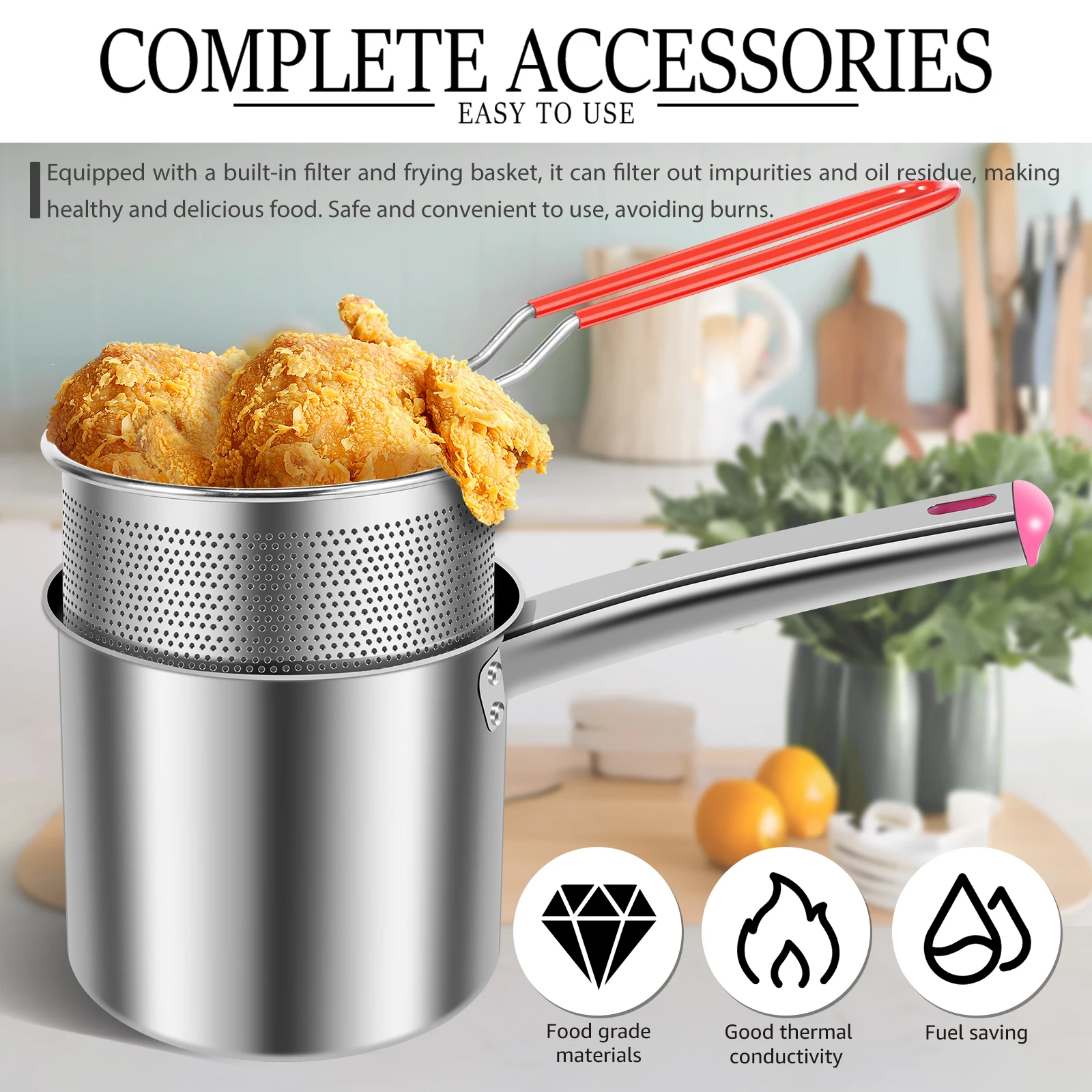 Deep Fryer Pot with Frying Basket Stainless Steel Multifunctional Deep Frying Pots Kitchen Specific Frying Chicken Cooking Tools