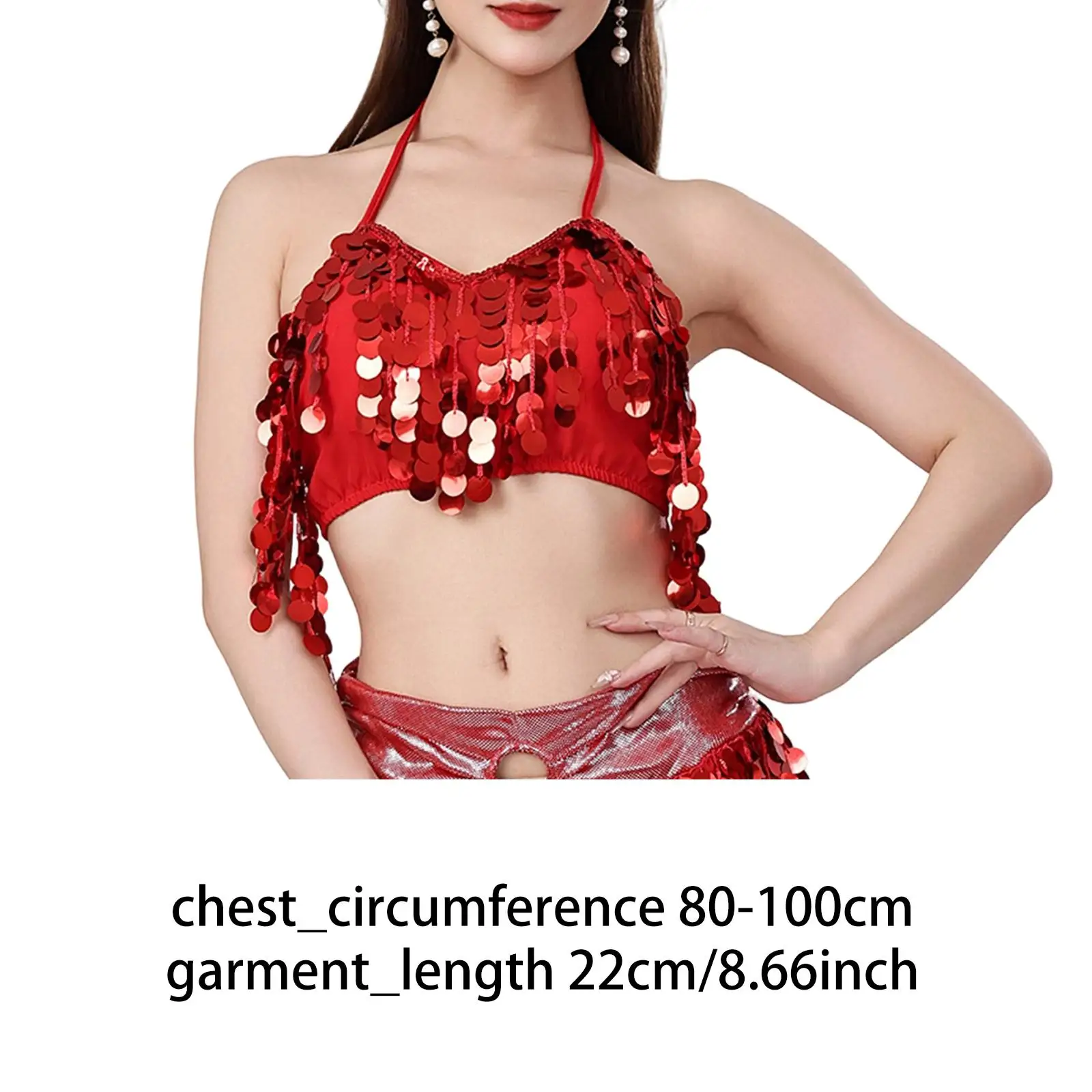 بدلة أداء نسائية للرقص الشرقي بشرابة لامعة مع رسن بدون ظهر للمرحلة والمناسبات #6