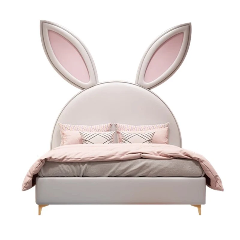 

Rabbit ear bed, creamy style simple modern cute bed top layer cowhide