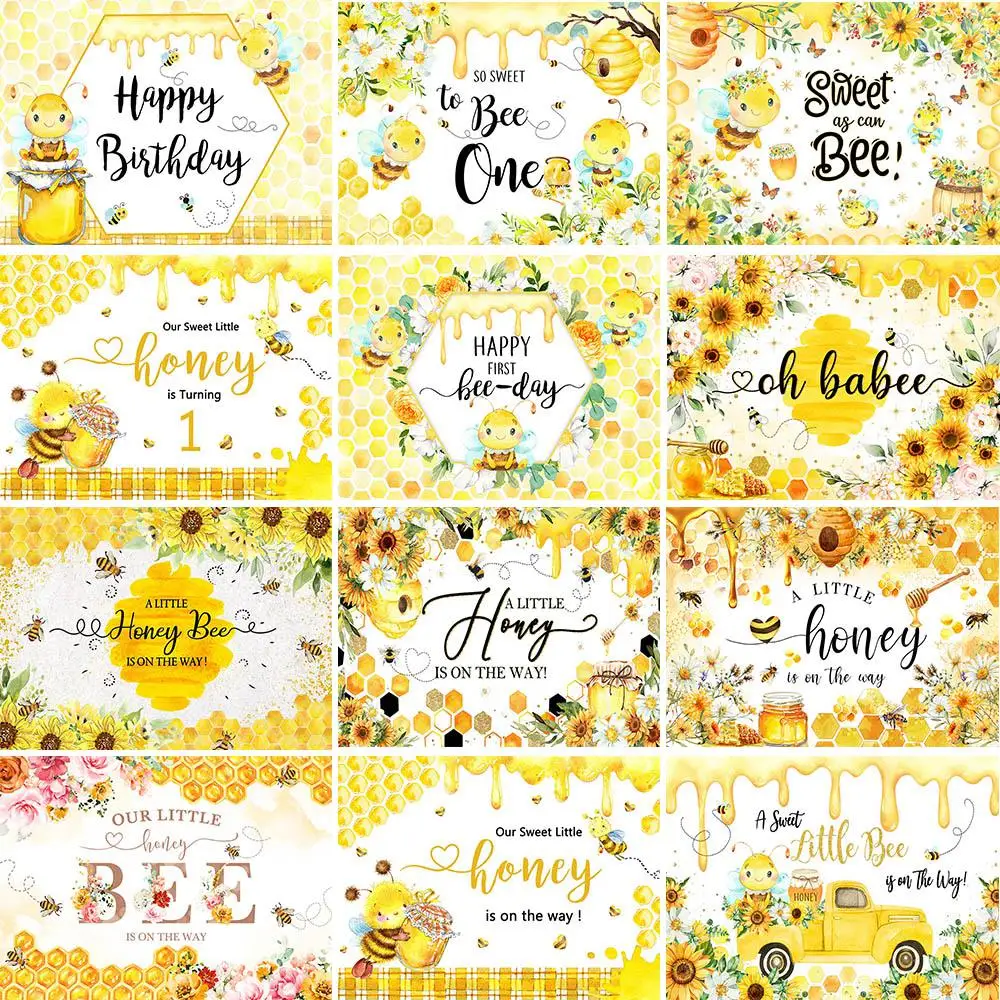 

Mocsicka Bee Theme Kids Backdrop Baby 1st Birthday Party Decoration Newborn Welcome Party Banner Honey Sunflower Backdrop Custom