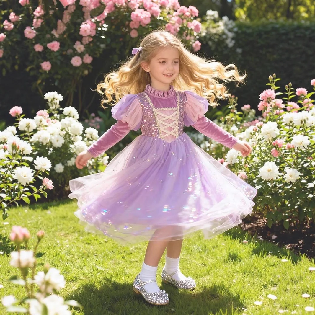 3-8T Kleinkind Mädchen Pailletten Prinzessin Kleid Frühling Kleidung Langarm Elegante Tutu Kleid Geburtstag Party Club geschenk Outfit