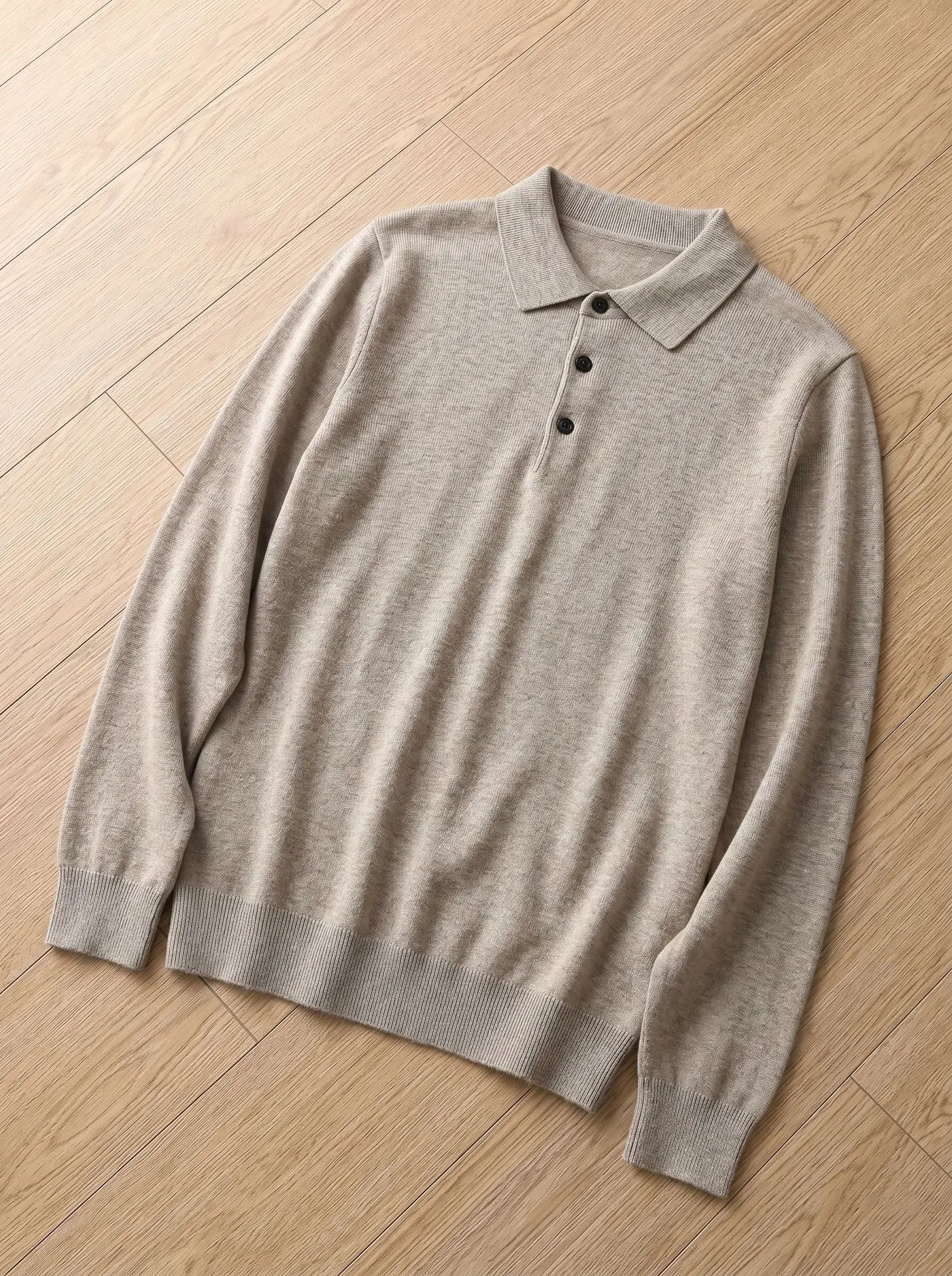 Autumn Simple Lapel Three Button Knitted Sweater Men's Commuter Long Sleeve Slim-fit Versatile Polo