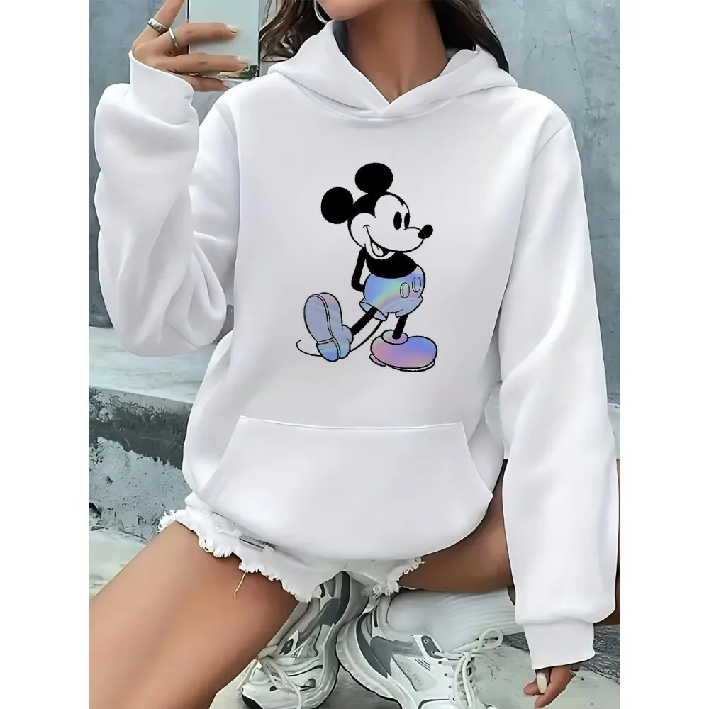 المرأة ديزني ميكي ماوس أغطية رأس مطبوعة موضة المتضخم الشارع الشهير الرجال بلوزات الخريف والشتاء الصوف عادية متعددة الاستخدامات