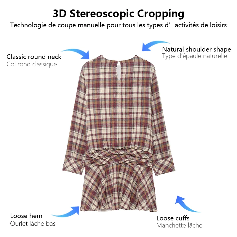 2025 Nuovo abbigliamento invernale da donna, abito scozzese con vita increspata - Linea ad A in stile college retrò con accenti arricciati.