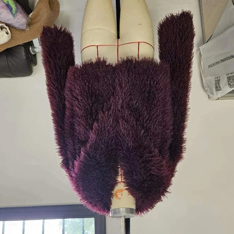 

Luxury Brand Fluffy Crop Faux Fur Women's Winter Warm Long-Sleeved Top Lapel Jacket Soft Wine Red Fur Coat Faux Fur Coat Tops