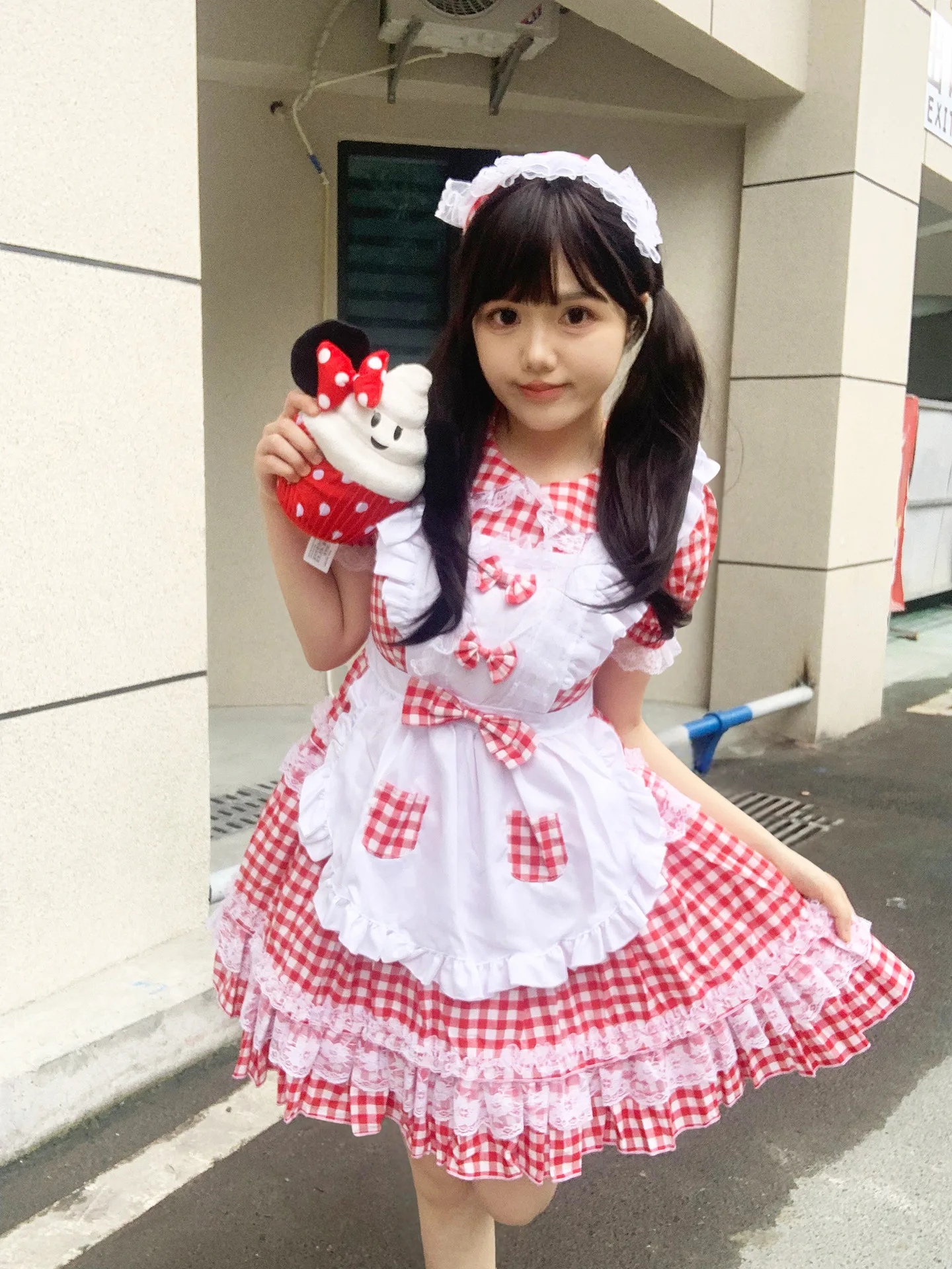 

Yourqipao Summer Red Grid Swee Kawaii Lolita Maid Costume Stage Performance Cosplay Maid Clothing Dress Lolita Sets for Women