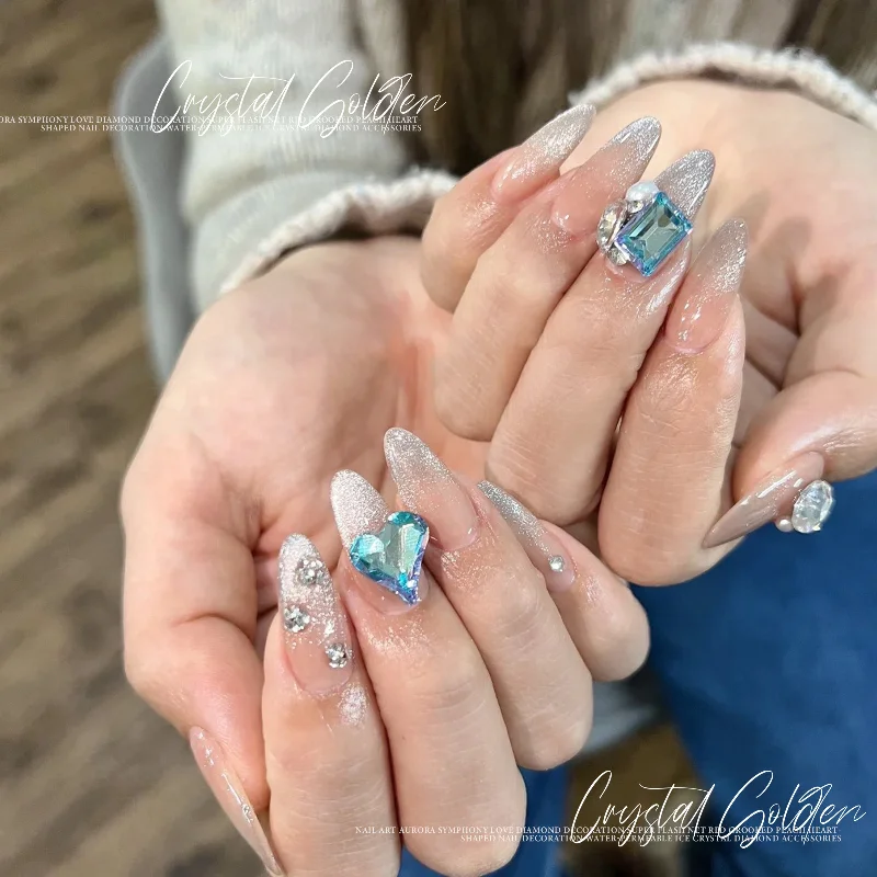 10Pcs Sea Blue Series Nail Art Sparkle Rhinestones Glass Multi-Shapes Nail DIY Stones Gems For Manicure Nail Accessories