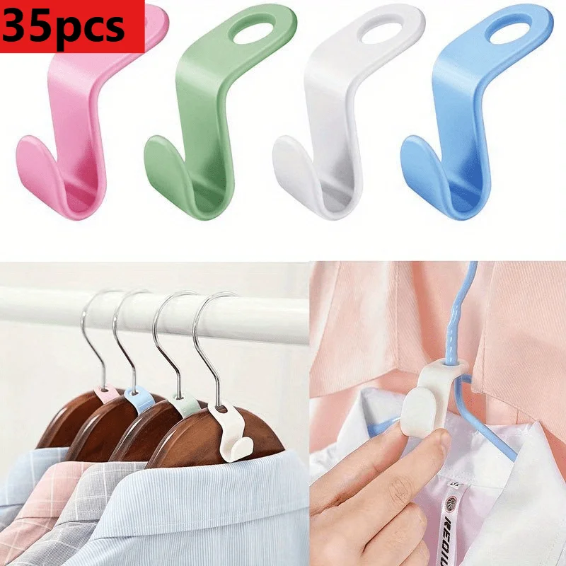 35PCS Wardrobe Hanger Hooks Organizer Connect Multifunction Cascading Plastic Bedroom Wardrobe Storage Space Saving Coat Hook