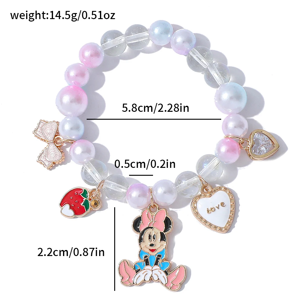 Disney Minnie Mouse Crystal Bead Charm Pulseira Elegante Pingente Joias para Mulheres e Meninas