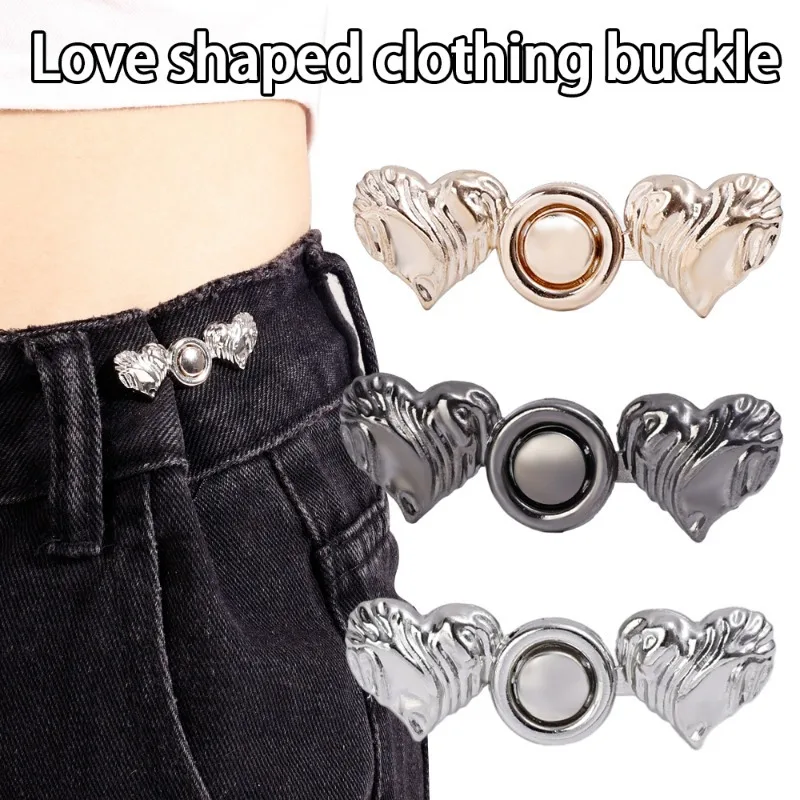 Stringere la fibbia in vita a forma di cuore per gonna jeans Clip in vita staccabile Perni in metallo Accessori per abbigliamento Cucito fai da te Bottone libero