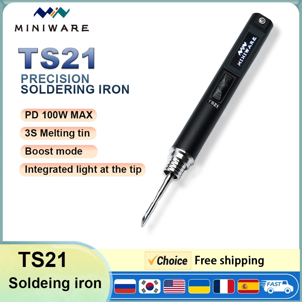 

Портативный паяльник MINIWARE TS21 100-450 ℃ Прецизионный инструмент для ремонта PD100W с регулируемой температурой и заменой наконечника T210-KU