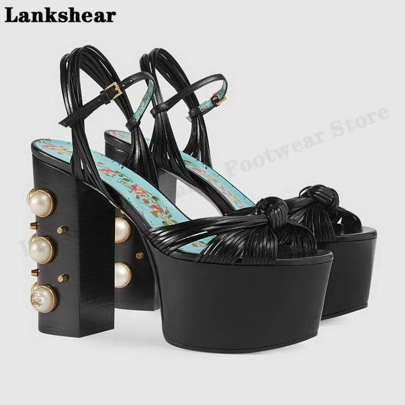 

High-Heeled Fashion Sandals Thick-Heeled Thick-Soled Strap Braided Rivets High-Heeled Shoes European and American Plus-Size Shoe