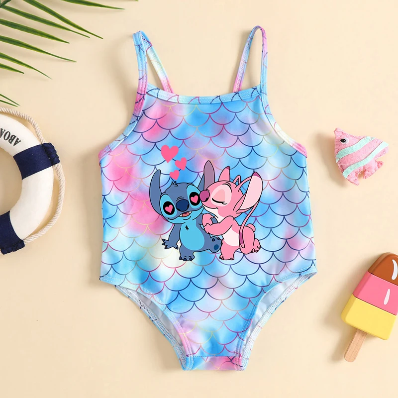 Disney Lilo&stitch Girls Tankini Swimsuits Summer Beachwear Kid Girl Mermaid Bathing Suits Two-pieces Bikini Swimsuits Swimwear