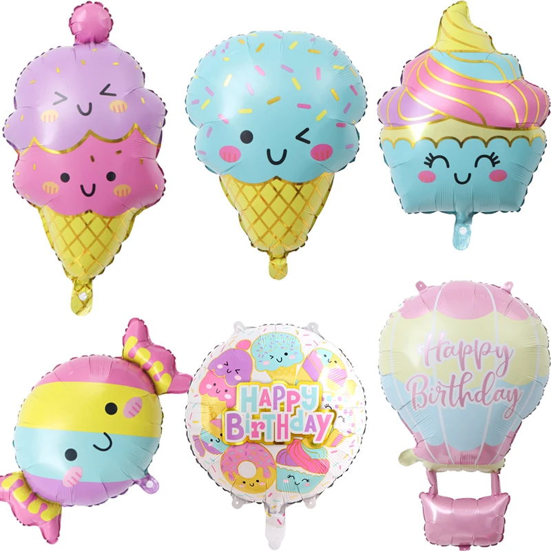 6pcs Ice Cream Candy Cake Dessert Shape Cartoon Helium Balloon Girls Summer Birthday Party Candy Bar Decorations Kids Toy Balls