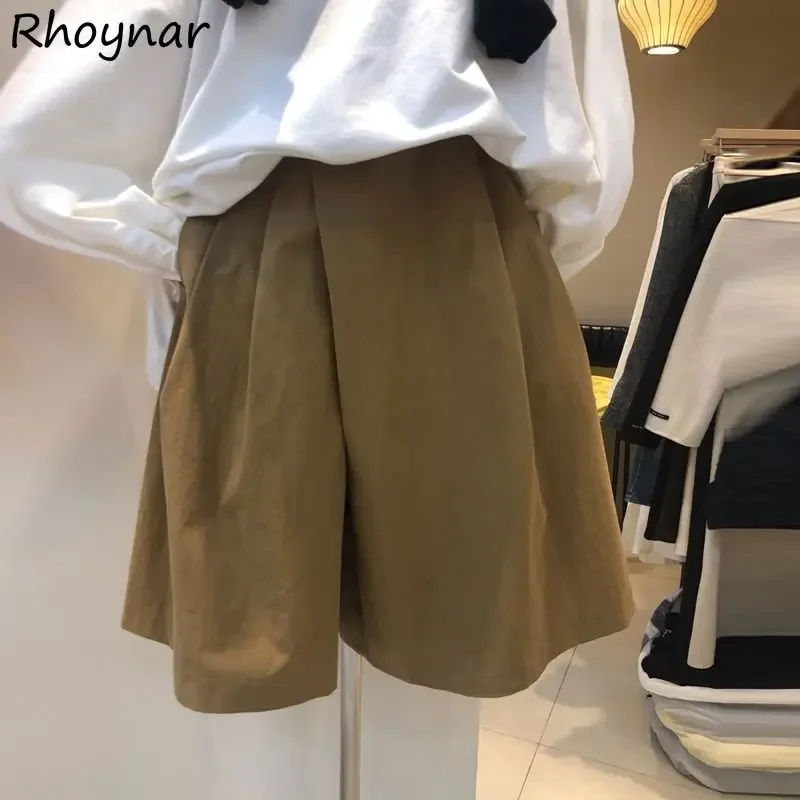 

L-4XL Shorts Women Japan Style Summer Loose Vintage Wide Leg Unisex Leisure Literary Pure Students Boyfriend Chic Popular Simple