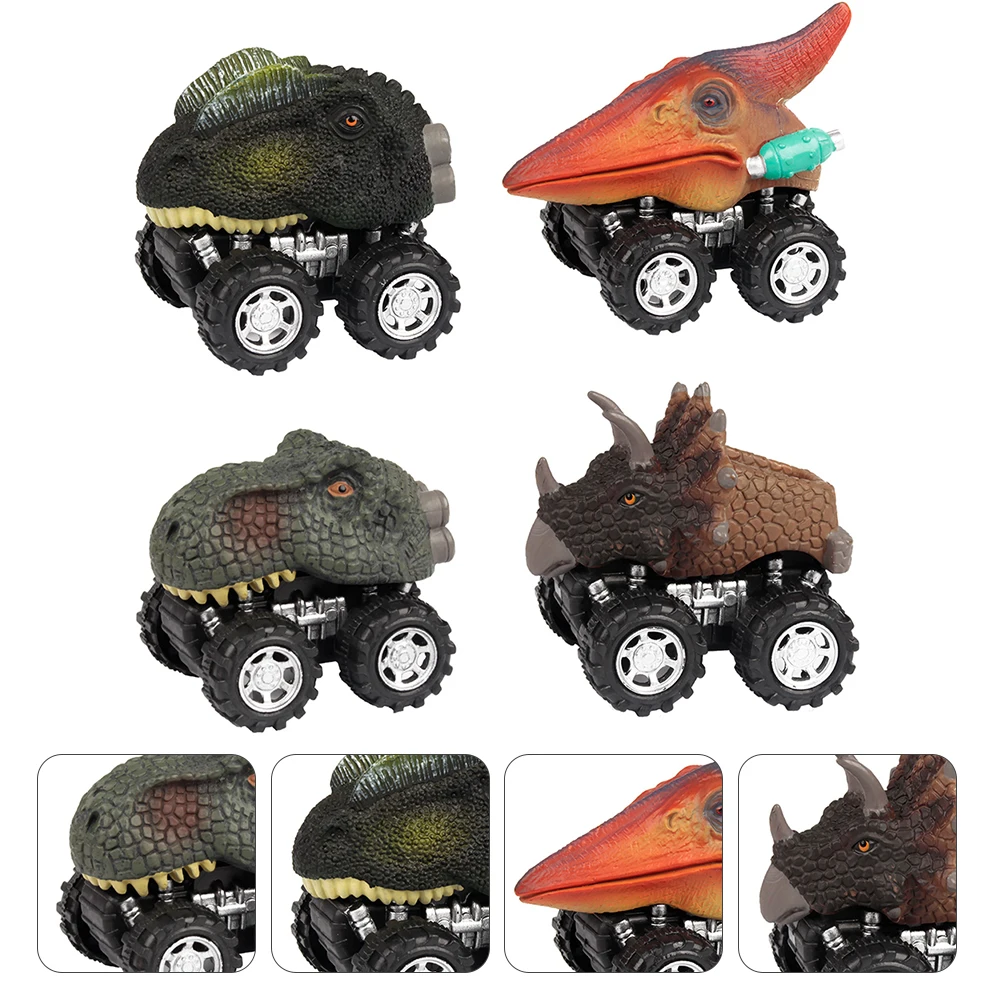 4 pezzi di dinosauro tirare indietro auto giocattoli forma di cartone animato alimentato ad attrito per bambini veicolo puzzle regali educativi non telecomandati