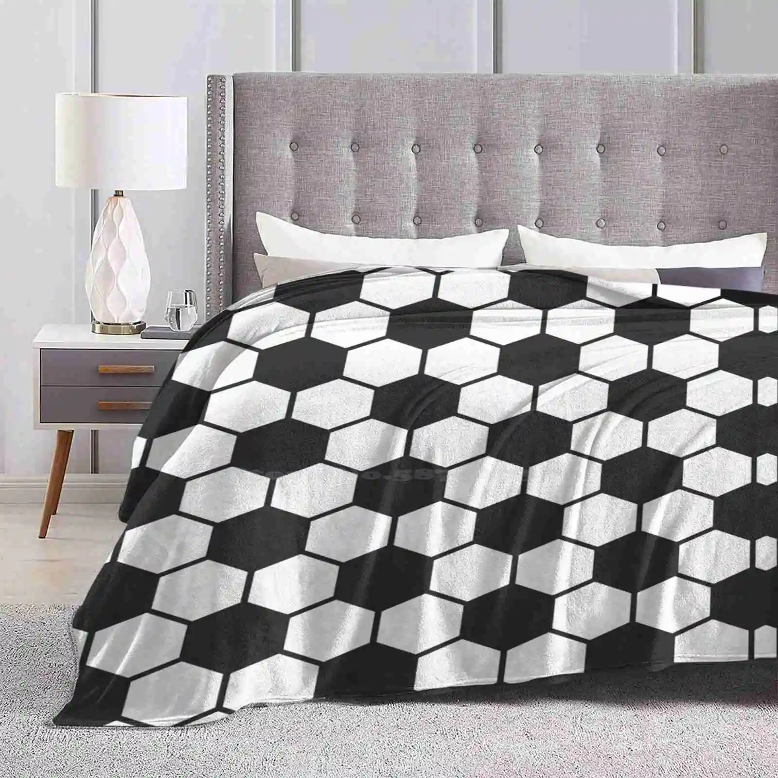 Soccer Ball Pattern Super Warm Soft Blankets Throw On Sofa/Bed/Travel Soccer Football Sport Black White Vector Wrapping Wrapped