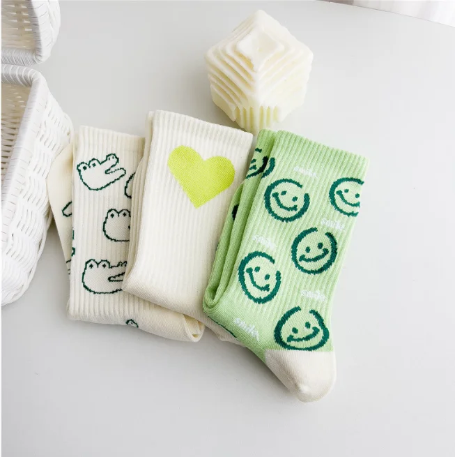 Fashion Harajuku Girls Socks, Cartoon Embroidery Bear Heart Smile Face, Hip Hop Skate Street Cute Daily Women Casual Socks