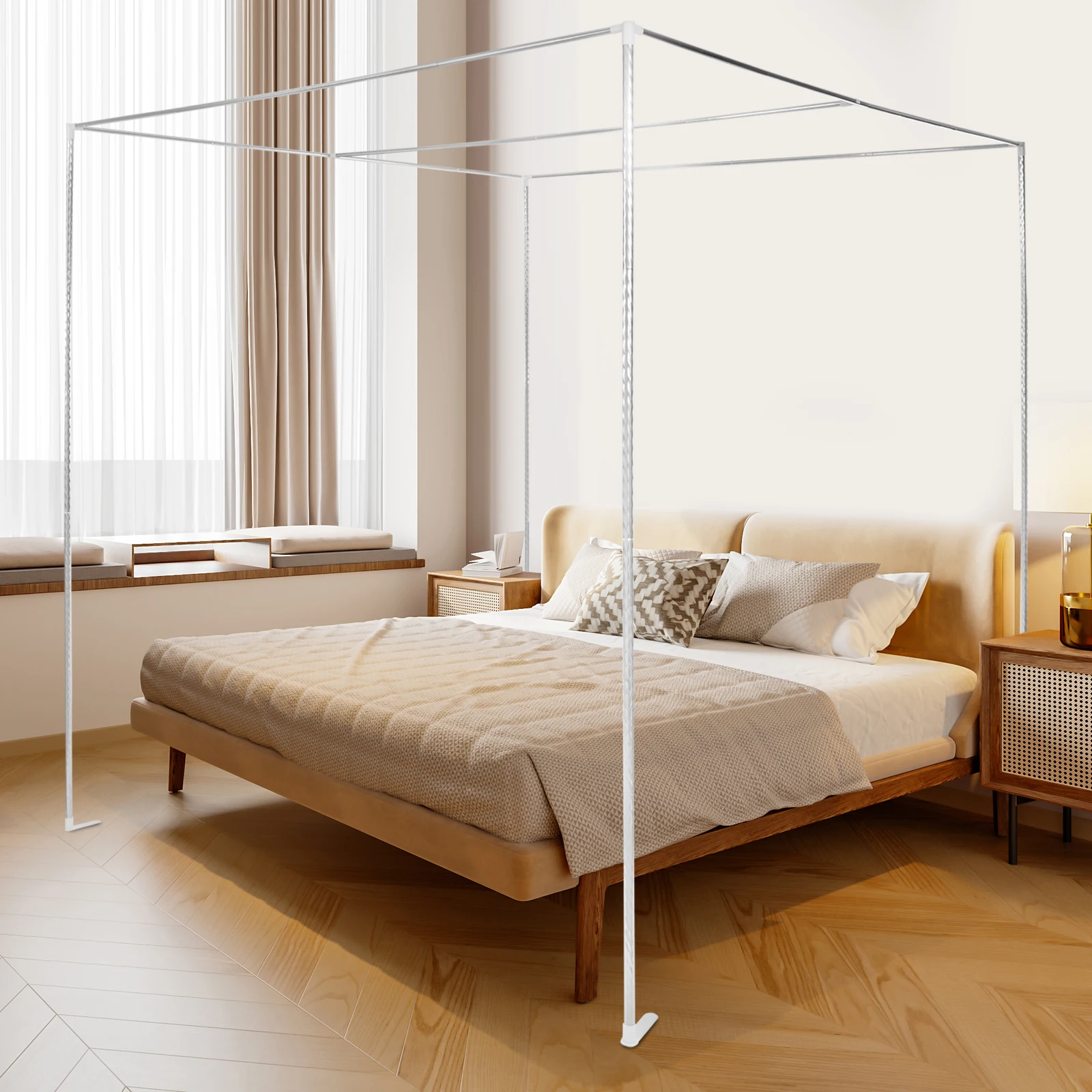 

Stainless Steel Bedding Canopy Frame, Bedroom Furniture, Detachable Mosquito Net Frame, Bed Frame Queen for 4 Corner Bed