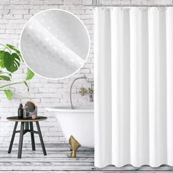 Classic Waffle Shower Curtain Home Waterproof and Anti-Mold Polyester Fabric Bathroom Curtain 180*180CM with 12 Plastic Hooks