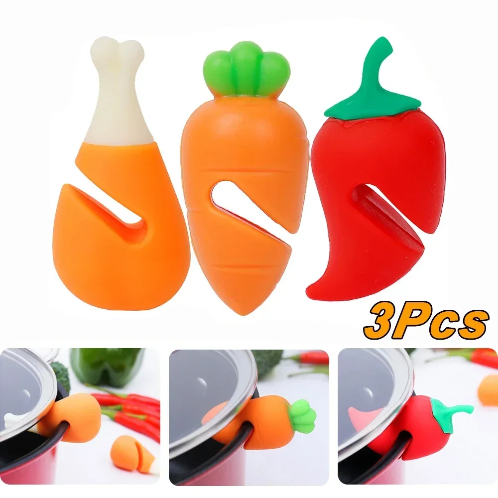 1/3Pcs Silicone Splash-Proof Pot Lid Holder Heat-Resistant Overflow Plug Lifter Creative and Durable Special Kitchen Tool