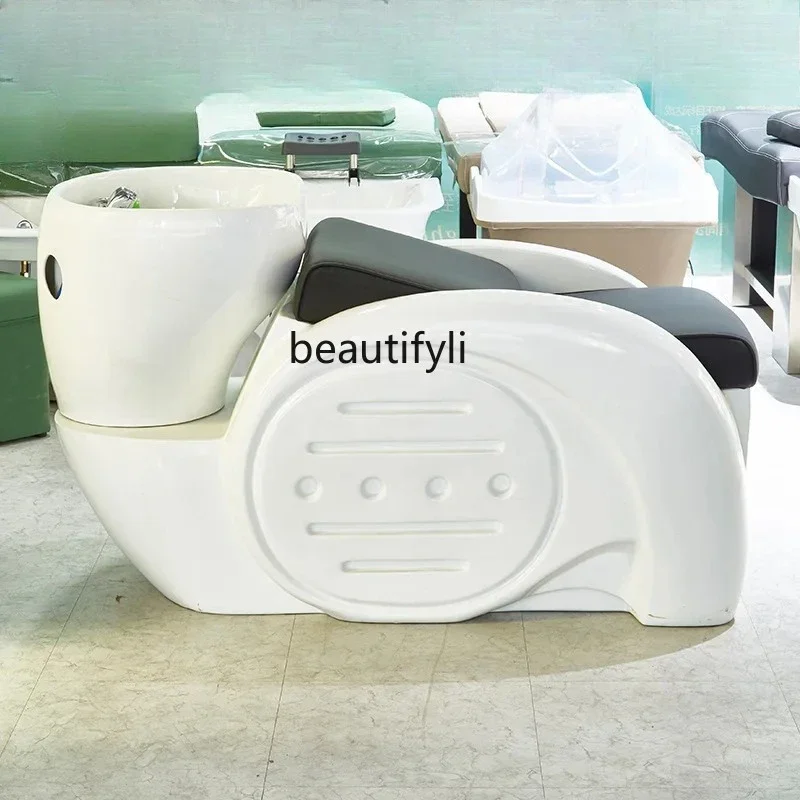 理髪店用シャンプーチェア、美容院用セラミック洗面器付きフラッシングベッド、美容院用半臥位チェア