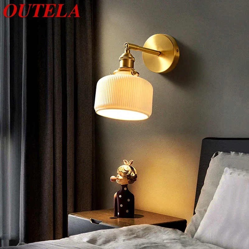 

OUTELA Contemporary Brass Wall Lamp Indoor Living Room Bedroom Bedside Lamp Retro Hotel Corridor Hallway Wall Lamp