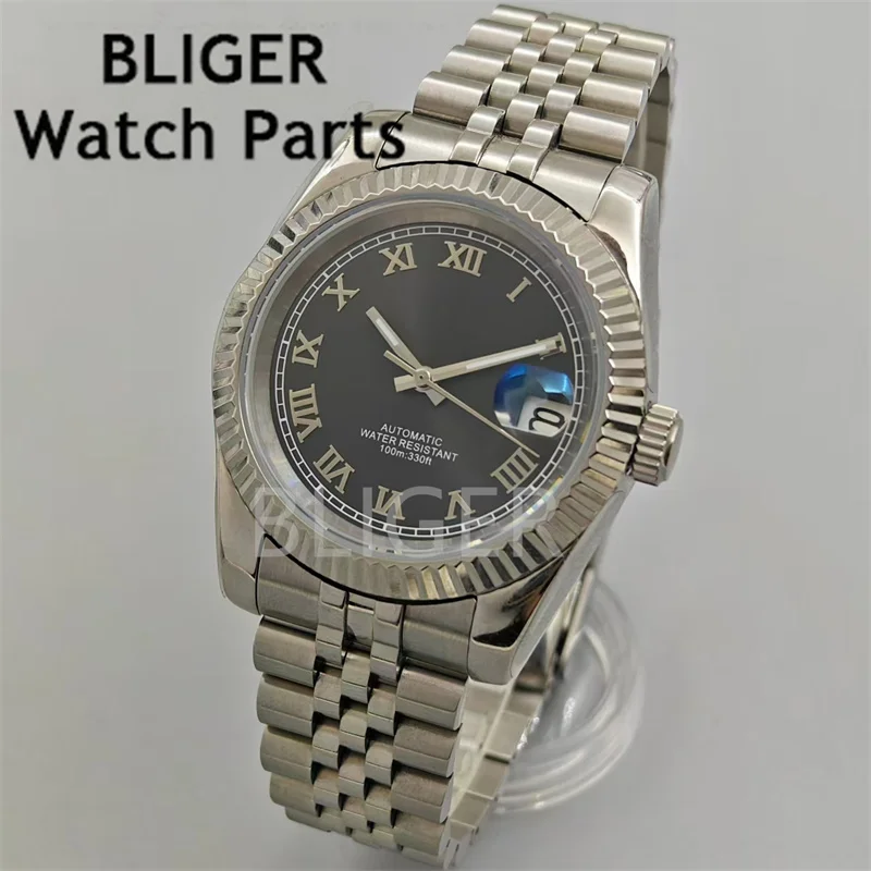 BLIGER 36mm/39mm White Pearl Sunburst Pink Blue Brown With Roman Index AR Coated sapphire glass NH35 Movement steel bracelet