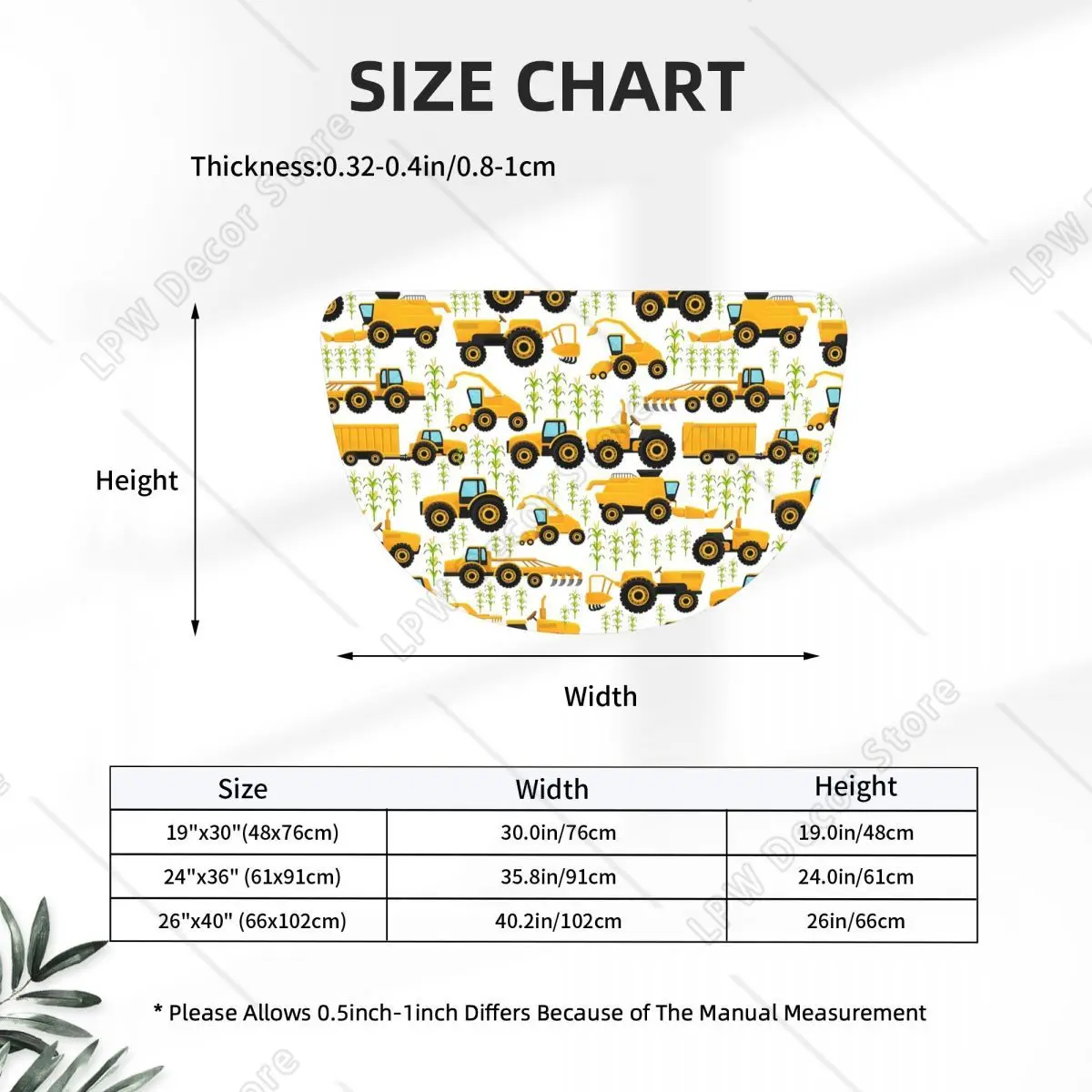 Cartoon Truck Car Tractor Excavator Pattern Flannel Half Round Doormat Non Slip Bathroom Mat Absorbent Floor Carpet for Home
