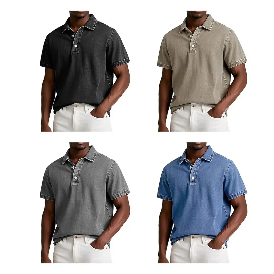 

2026 New Men's Retro Lapel Shirt Solid Color Business Casual Short Sleeved T-shirt Men's Hot Summer Thin Version Beachwear