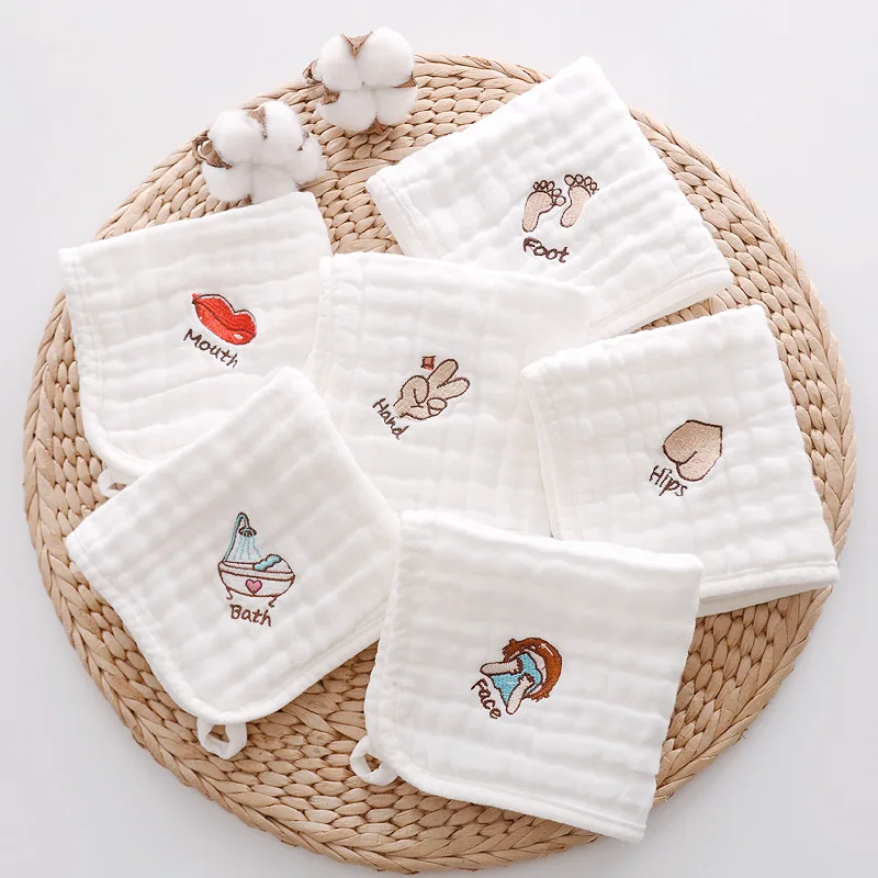 1pc Cotton Embroidery Baby Saliva Towels Hand Face Wipes Newborn Bib Kids Handkerchief Toddler Soft Washcloth Burp Cloth