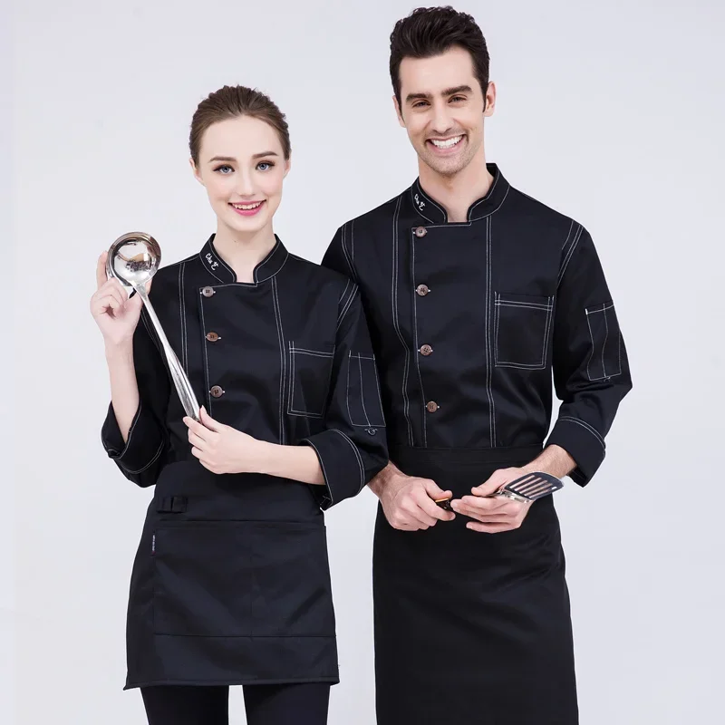 

2024 New Design Chefs White Coat Men and Women Fall/Winter Long Sleeve Blue Green Denim Uniform Hotel Cook Work Clothing Sales